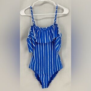 Raisins Blue Stripes Maui One Piece Women’s Medium Off the shoulder swimsuit